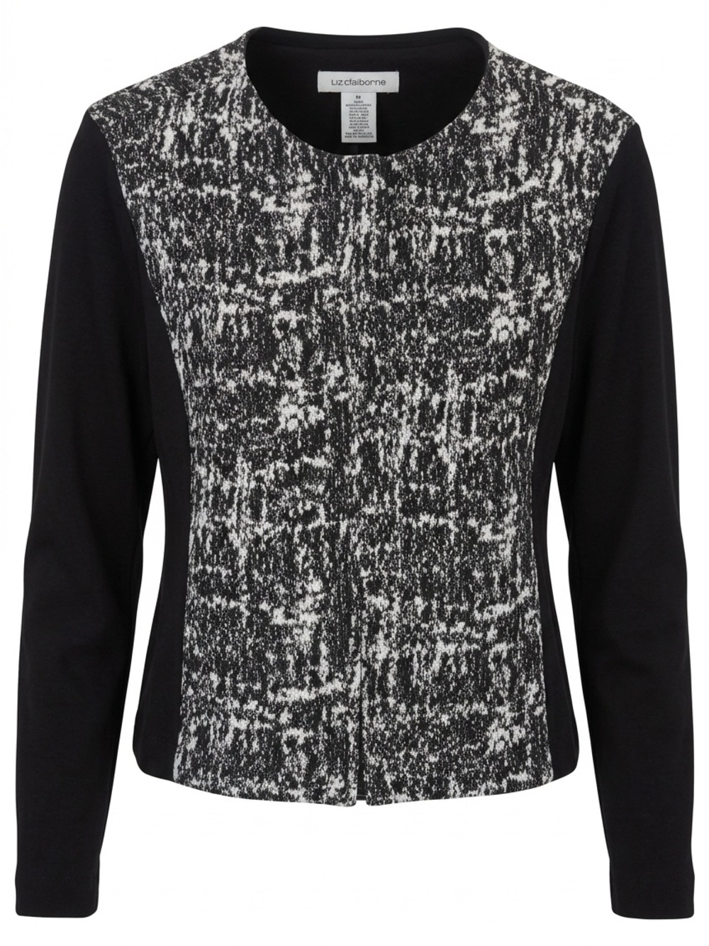 Liz Claiborne Womens Black/white Ponte Knit snap Up Blazer Cardigan slimming med